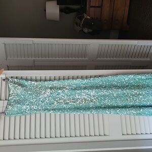 Sherri Hill strapless Blue/Aquamrine Prom Dress Decorated With Sequins Size 2